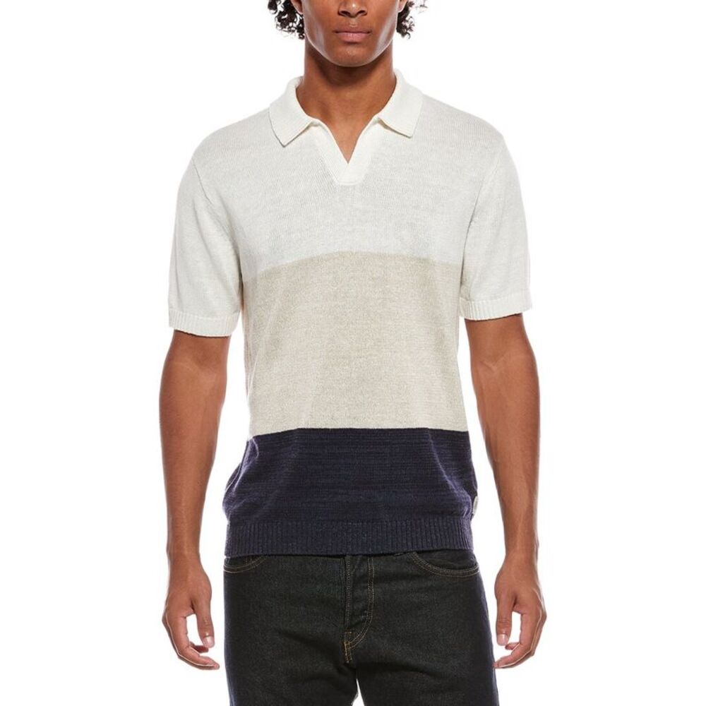 Onia Mens  Silk & Linen-Blend Johnny Polo Shirt, Navy